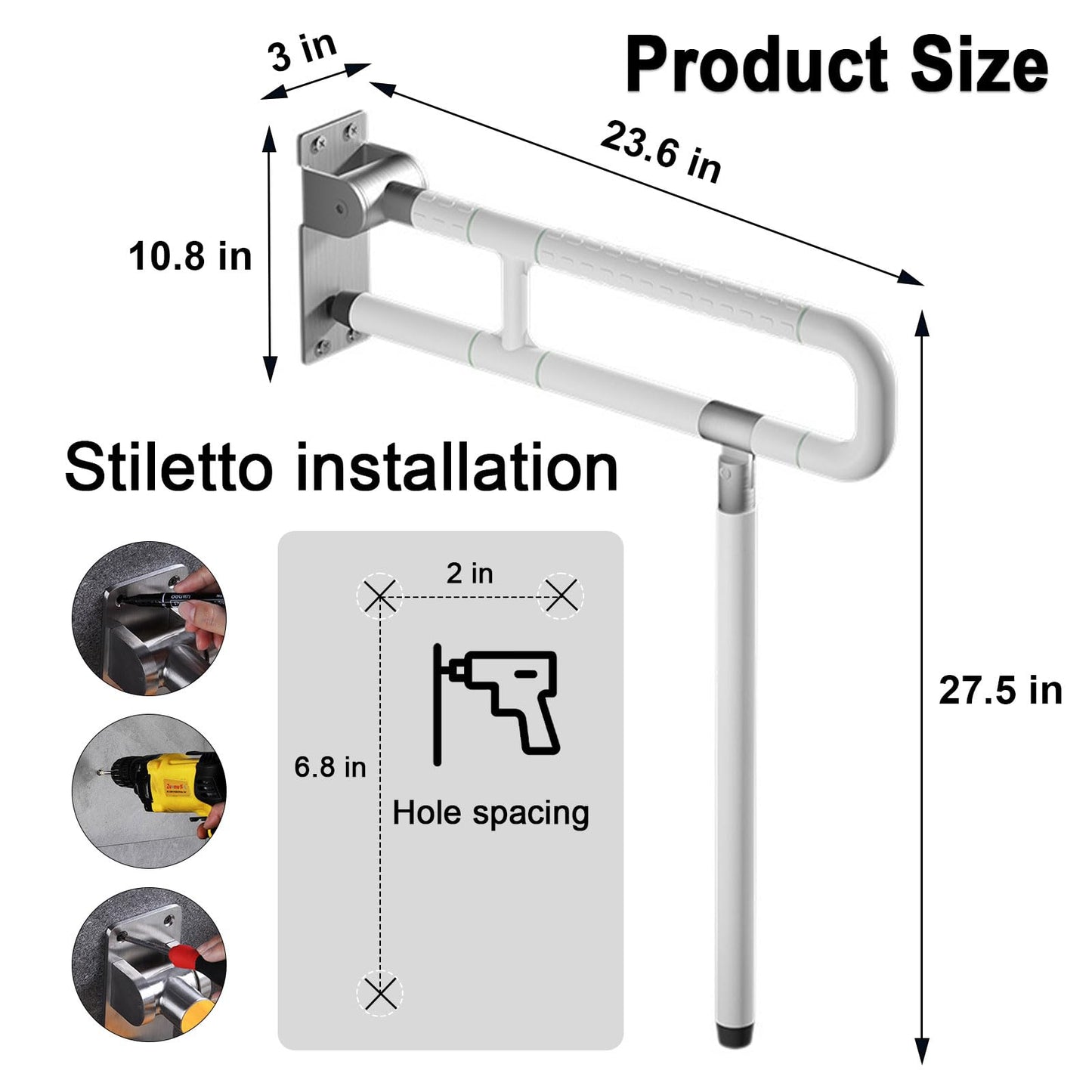 28x24 Inches Handicap Grab Bars,Foldable Handrails Toilet Rails Flip Up Toilet Safety Rails with Leg Hand Support Rail Accessories for Elderly