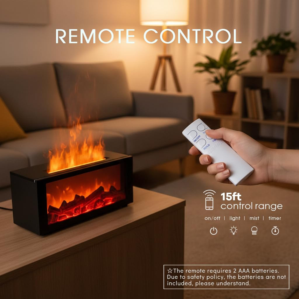 Fireplace Diffusers,Flame Essential Oil Diffuser with Remote Control,300ml Small Humidifier for Home Room Decor Gift for Women (Black)