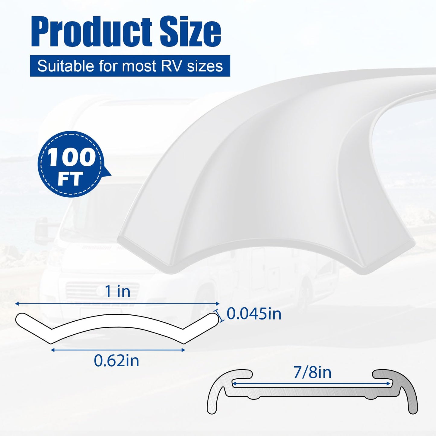 1" RV Vinyl Trim Molding Insert (100 ft), Heavy Duty RV Camper Travel Trailer Screw Cover, Gutter Corner & Roof Edge Track for RV Camper Travel Trailer, Durable Outside Seam Channel, White