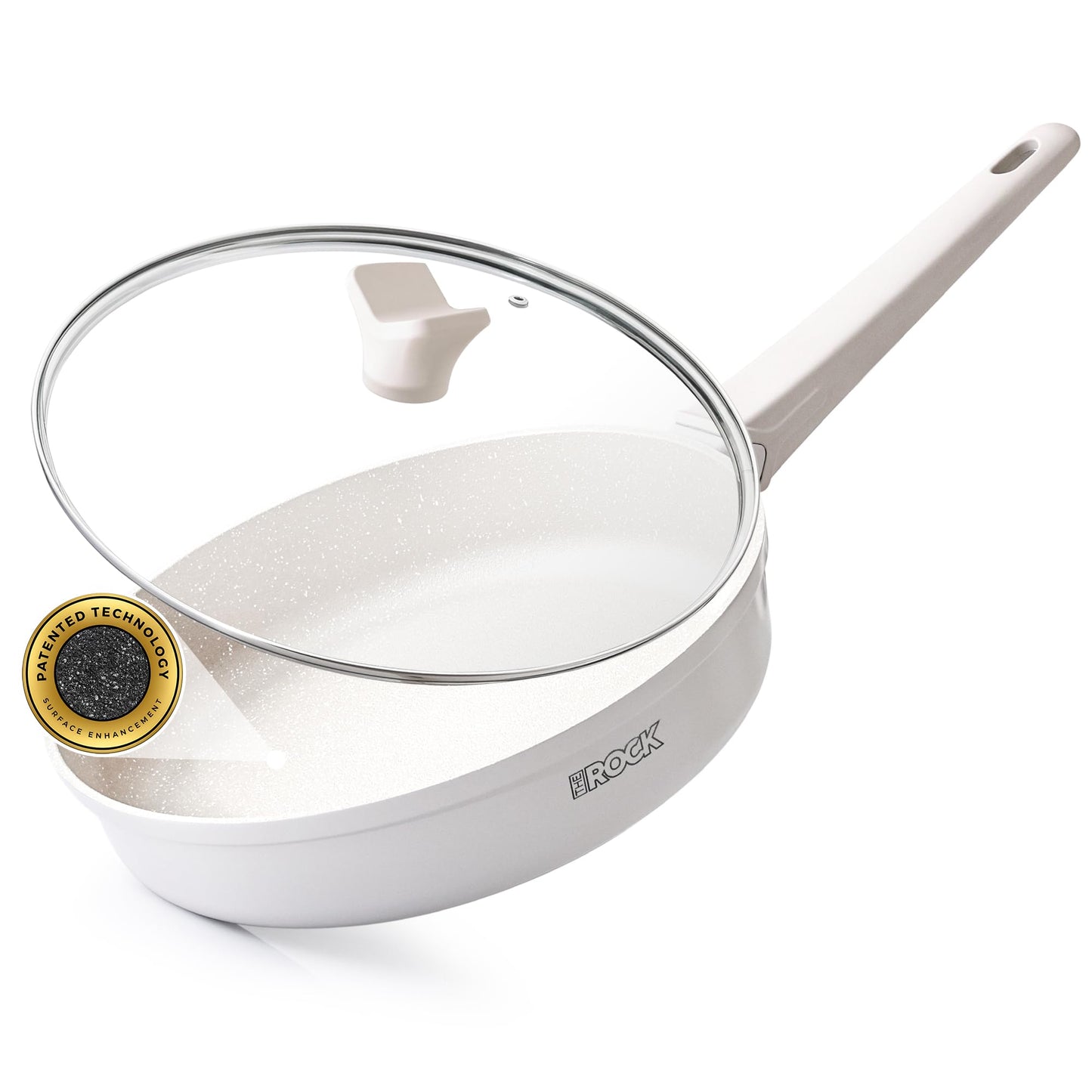THE ROCK SOHO 9.5-Inch Non Stick Frying Pan with Lid–Nothing Sticks, Never Warps, Lasts Longer, Ceramic Non Toxic Skillet with Heat-Resistant Handle, PTFE PFOA&PFAS Free, Dishwasher Safe, Cream
