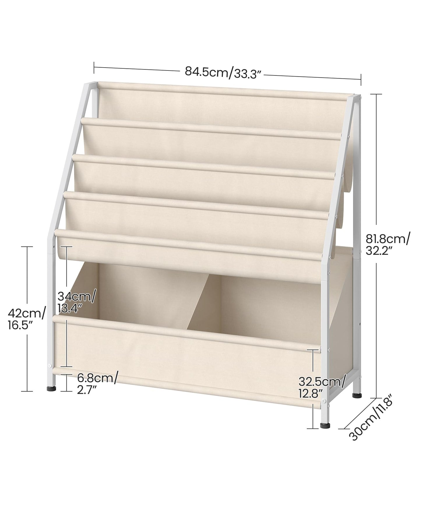 CHOEZON Kids Bookshelf with 4-Tier Oxford Slings, Kids Book Rack with Toy Storage, Magazine Book Rack, Large Capacity Book Organizer for 3-8 Years Olds, for Kids Room, Nursery, Playroom, Beige TCW09WM