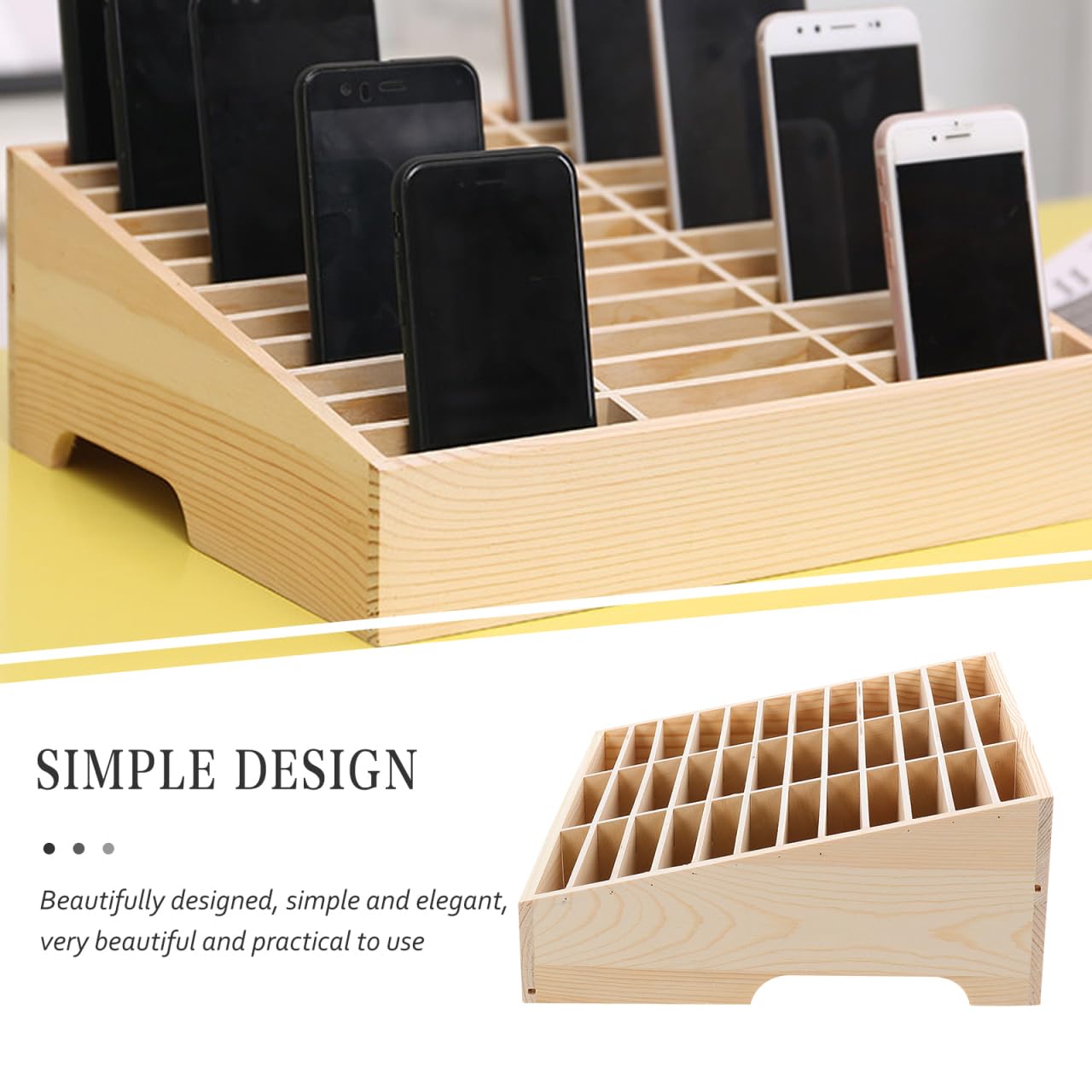 STOBOK 36-Grid Wooden Mobile Phone Storage Box Organizer for Classroom and Office Desk Multi-Compartment Cell Phone Holder for Secure Device Management