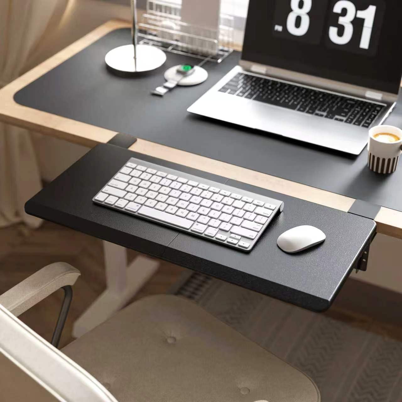 Ergonomics Desk Extender Tray, 25.6"x11.4" Large Size Foldable Keyboard Tray Platform Clamp On, Armrest Support for Home and Office, Black