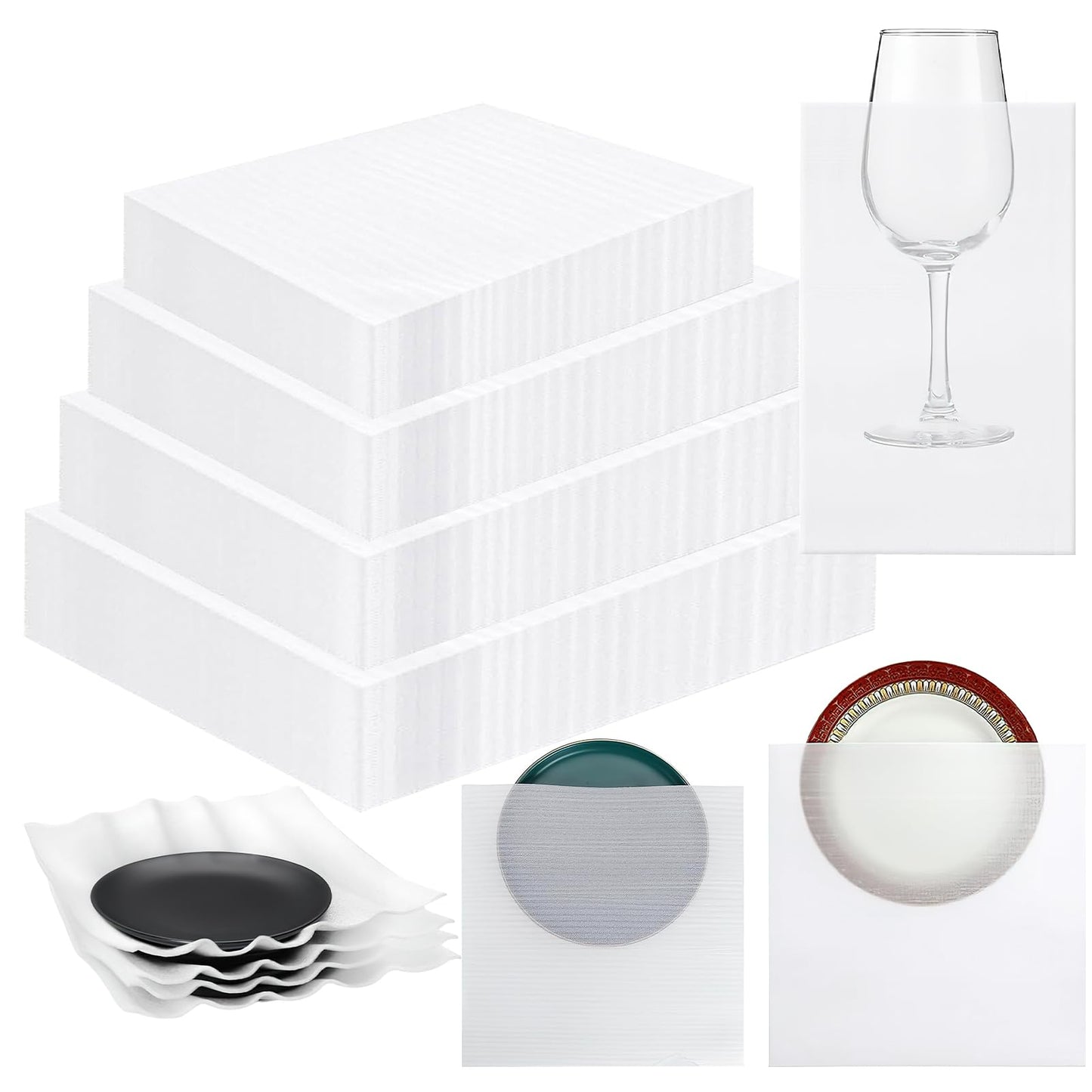 300 Pack Cushion Foam Pouches & Sheets, 4 Sizes Packing Foam Dish Packing Moving Supplies, Cushioning Wrap Sheets, Moving Foam Wrap Pouches for Protect Mug, Cup, Glasses, China, and Dishes
