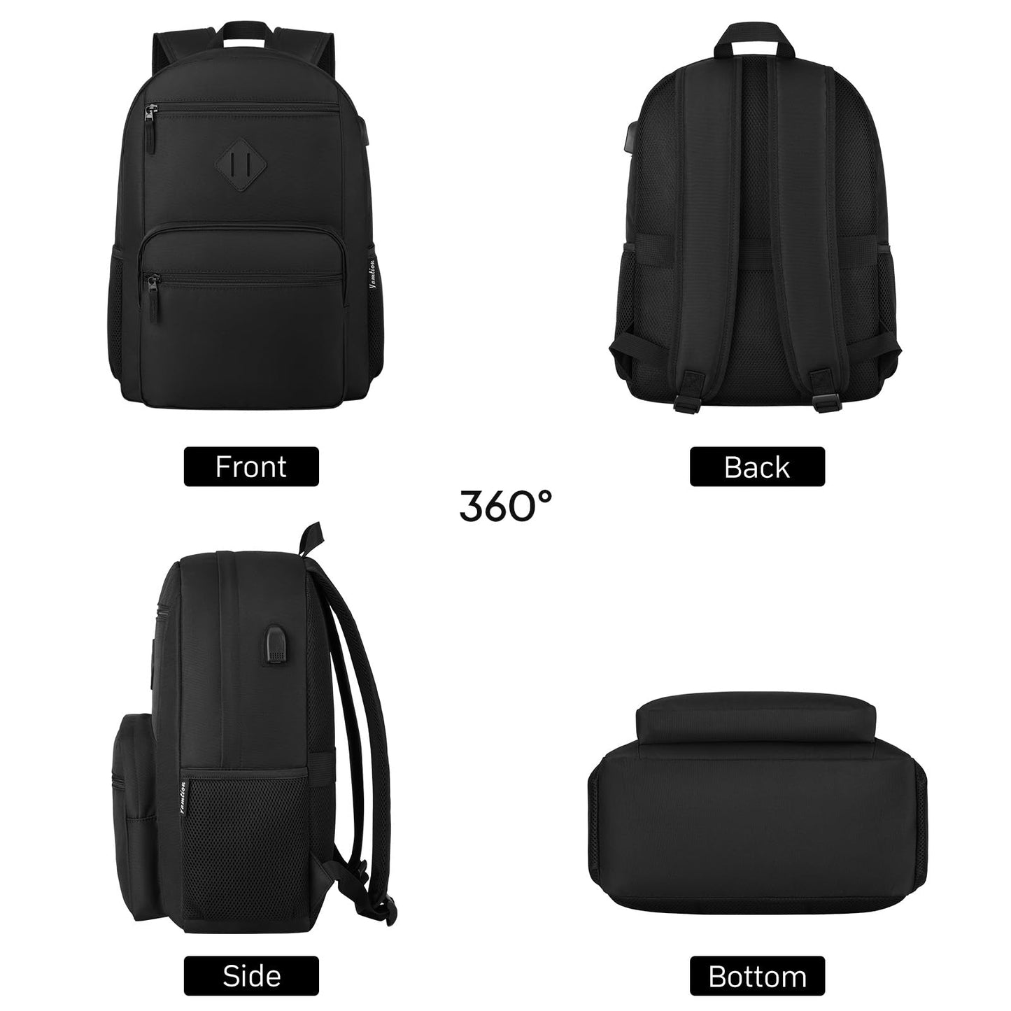Black Backpack,School Bookbag for Teens and Adults Schoolbag Fits 17.3 Inch Laptop Lightweight College Backpack for Daily Commute School