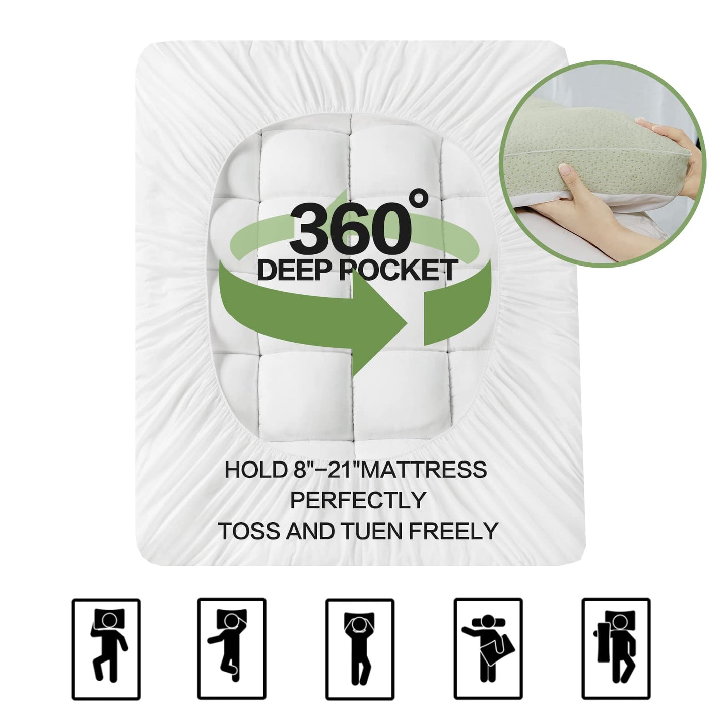 Premium Bamboo Full/Double Size Mattress Topper for Back Pain, 1200 GSM Quilted Fitted Extra Thick Mattress Pad for Bed,Pillow Top Mattress Cover with Deep Pocket Up to 21 Inches（54 * 75inch）