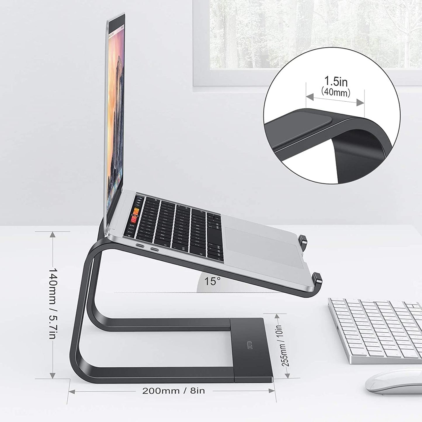 Laptop Stand, OMOTON Laptop Mount, Aluminum Laptop Holder Riser Stand for Desk, Compatible with MacBook Air/Pro, Dell, HP, Lenovo and All Laptops (10-15.6 inch),Black