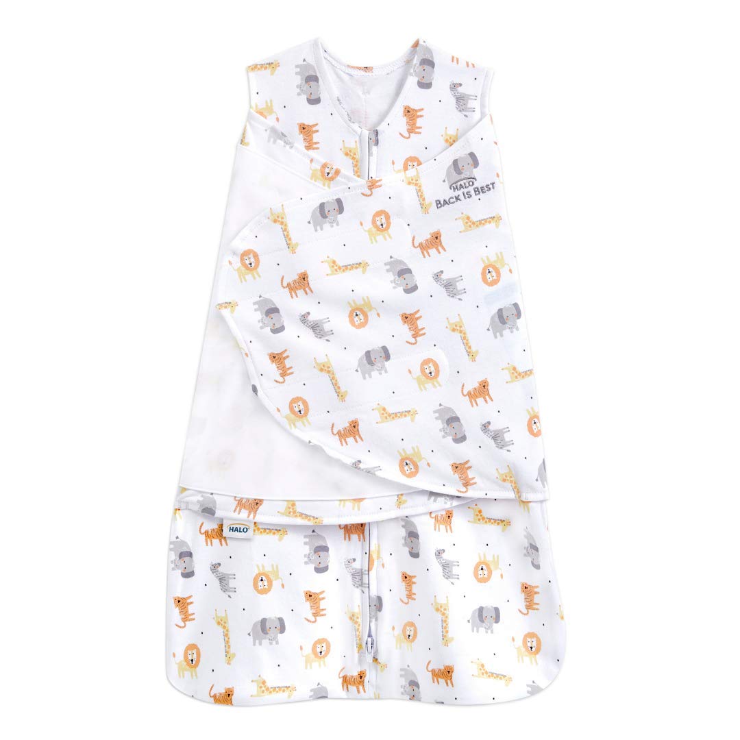 HALO 100% Cotton Sleepsack Swaddle, 3-Way Adjustable Wearable Blanket, TOG 1.5, Jungle, Small (Pack of 1)