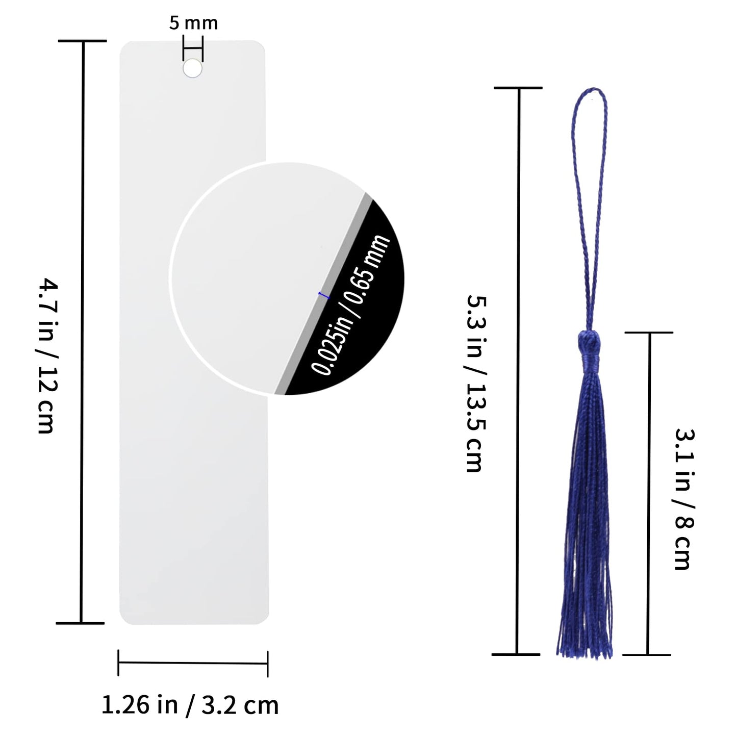 50 Pcs Sublimation Bookmark Blank Heat Transfer Aluminum Metal Bookmarks Bulk DIY Bookmarks with Hole and Colorful Tassels for Crafts,Personalized Tassels Blank Bookmark