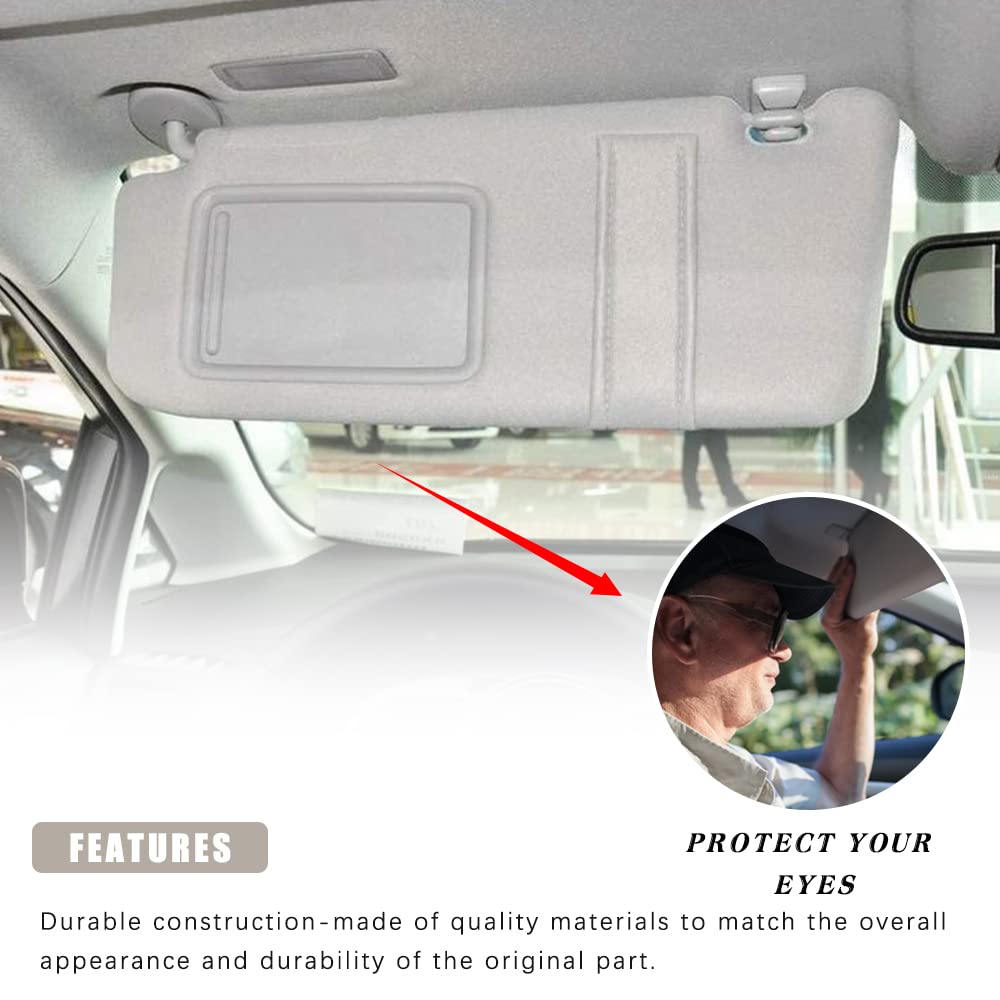 Left Driver Side Sun Visor Replacement for Toyota Venza 2009 2010 2011 2012 2013 2014 2015 2016 with Sunroof and Light (Gray)