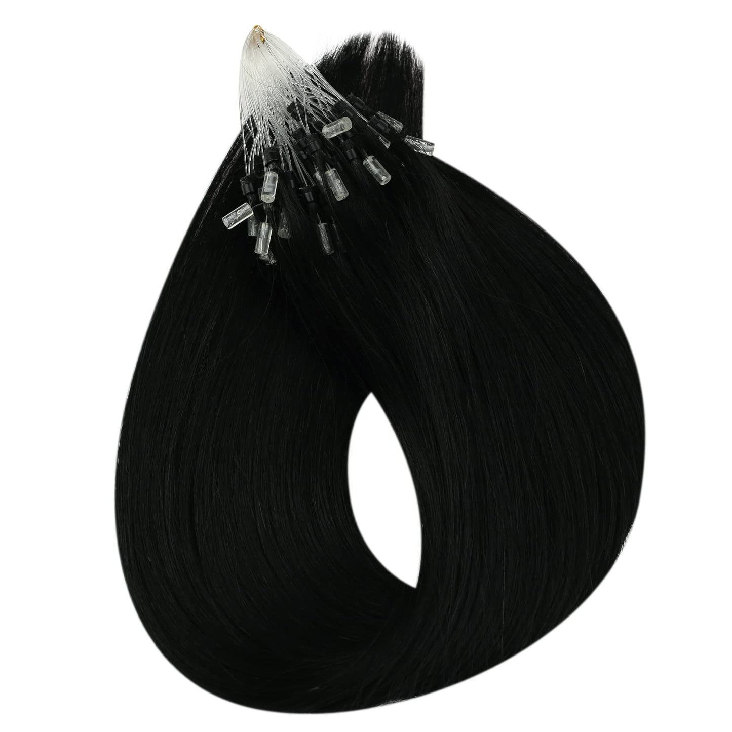 Sunny Hair Micro Beads Hair Extensions Invisible Micro Loop Hair Extensions Human Hair Straight Micro Ring Hair 50G/50S Micro Link Hair Extensions for Women Black 24inch