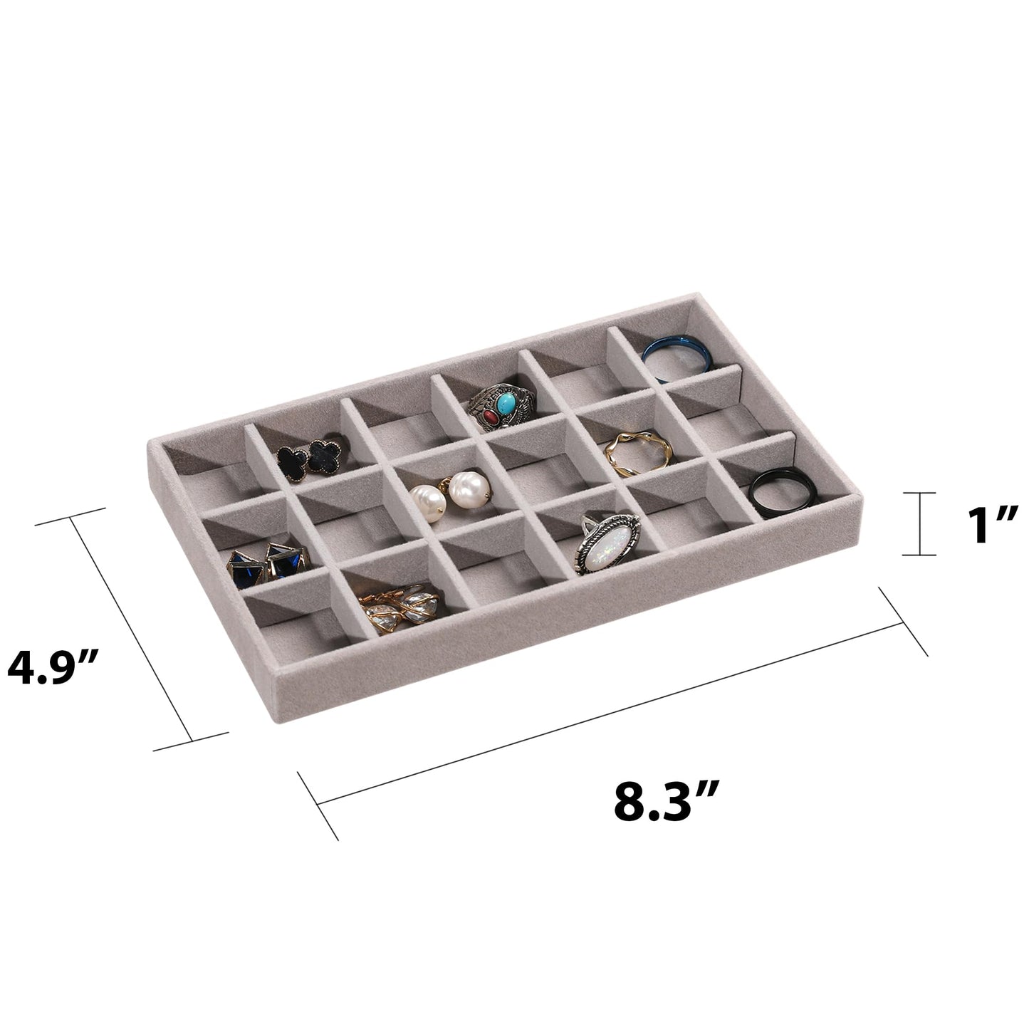 Frebeauty Jewelry Organizer Tray,Stackable Velvet Jewelry Trays,Drawer Inserts Earring Organizer For Women Girls Jewelry Storage Display Case for Rings Stud Necklaces,Set of 9(Grey)