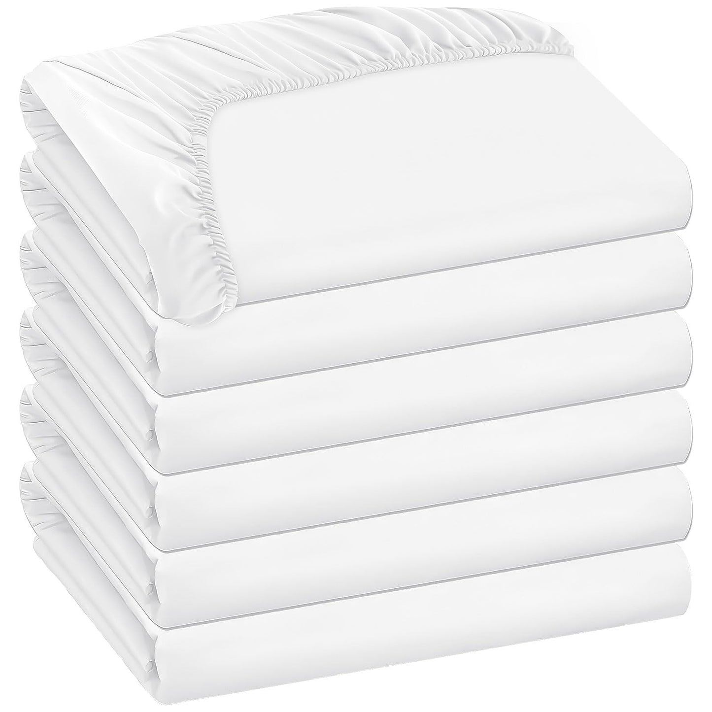 6 Pack Bedding Twin Fitted Sheets Bulk Fitted Bed Twin Size Sheet 39'' x 75'' Single Size Bottom Sheets up to 15 Inches, Ideal for School Dormitory Home Salons Hotels (White)