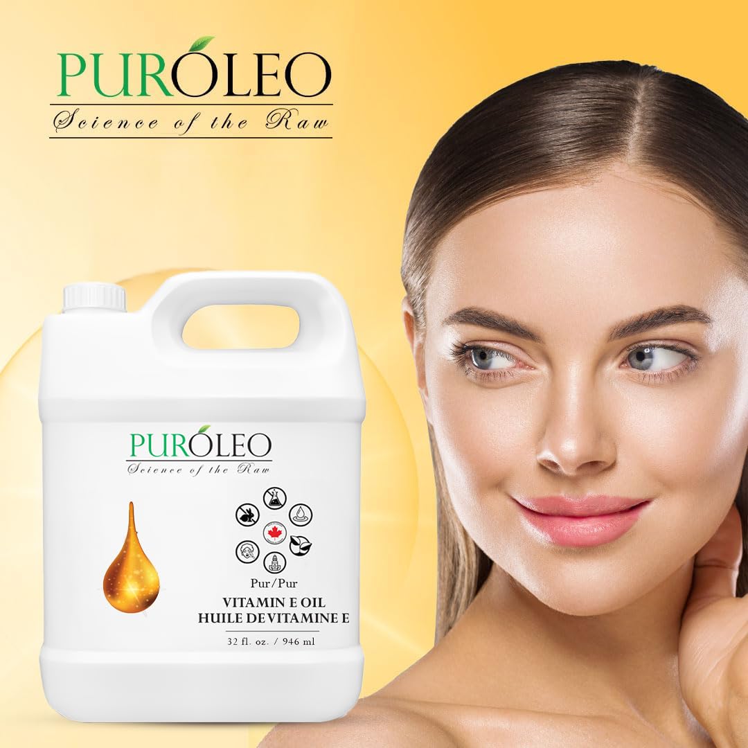 PUROLEO Vitamin E Oil 32 FL Oz/946 ML (Packed in Canada) For Skin Hair Face vitamins Liquid pure Vitamine Pure Oil Ideal for Sensitive vitamin e oil for skin vitamin e oil for face vitamin e oil for hair vitamin-e oil