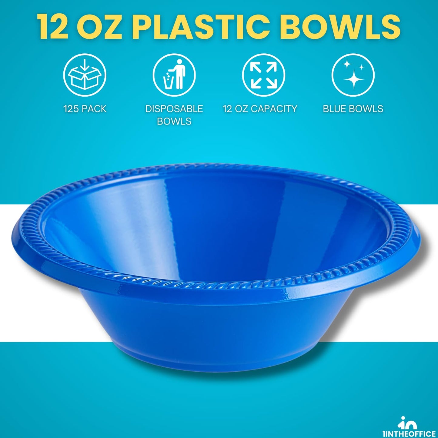 1InTheHome Blue Plastic Bowls 12 Oz, Disposable Party Bowls - Blue Soup Bowls (125 Pack)