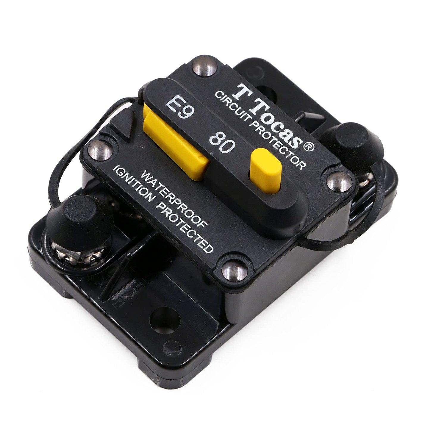 T Tocas T3 Surface-Mount 80 Amp Circuit Breaker with Manual Reset Switch Button, 12V - 48V DC, Waterproof 80A
