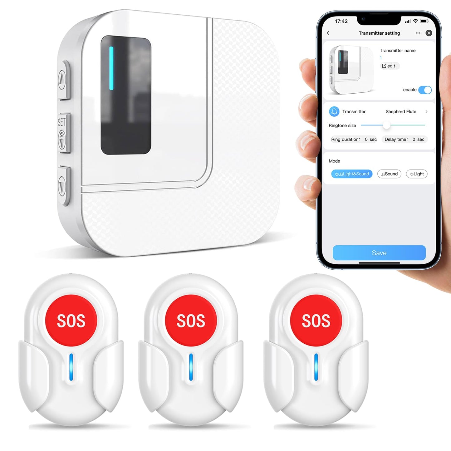 DAYTECH Wireless Caregiver Pager Emergency Button for Seniors WiFi Smart Caregiver Call Button Panic Alert System for Elderly, 1 Receiver 3 Panic Buttons