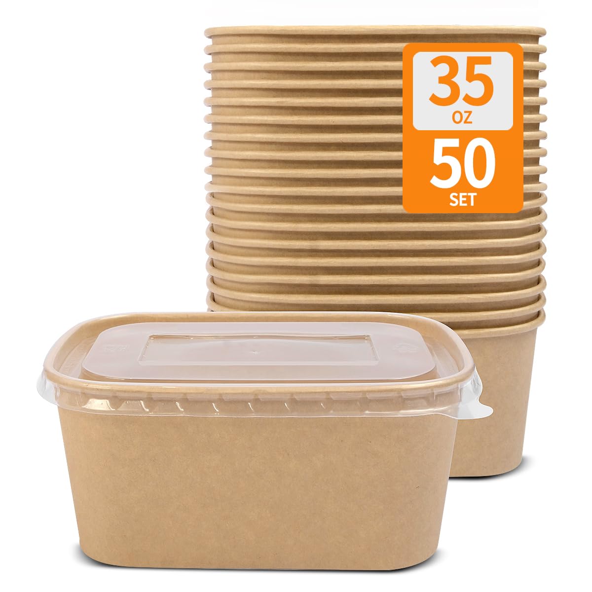 Celel 50 Pack 35 oz Paper Food Containers with Lids, Microwavable and Freezer Use, 50 Bowls 50 Lids