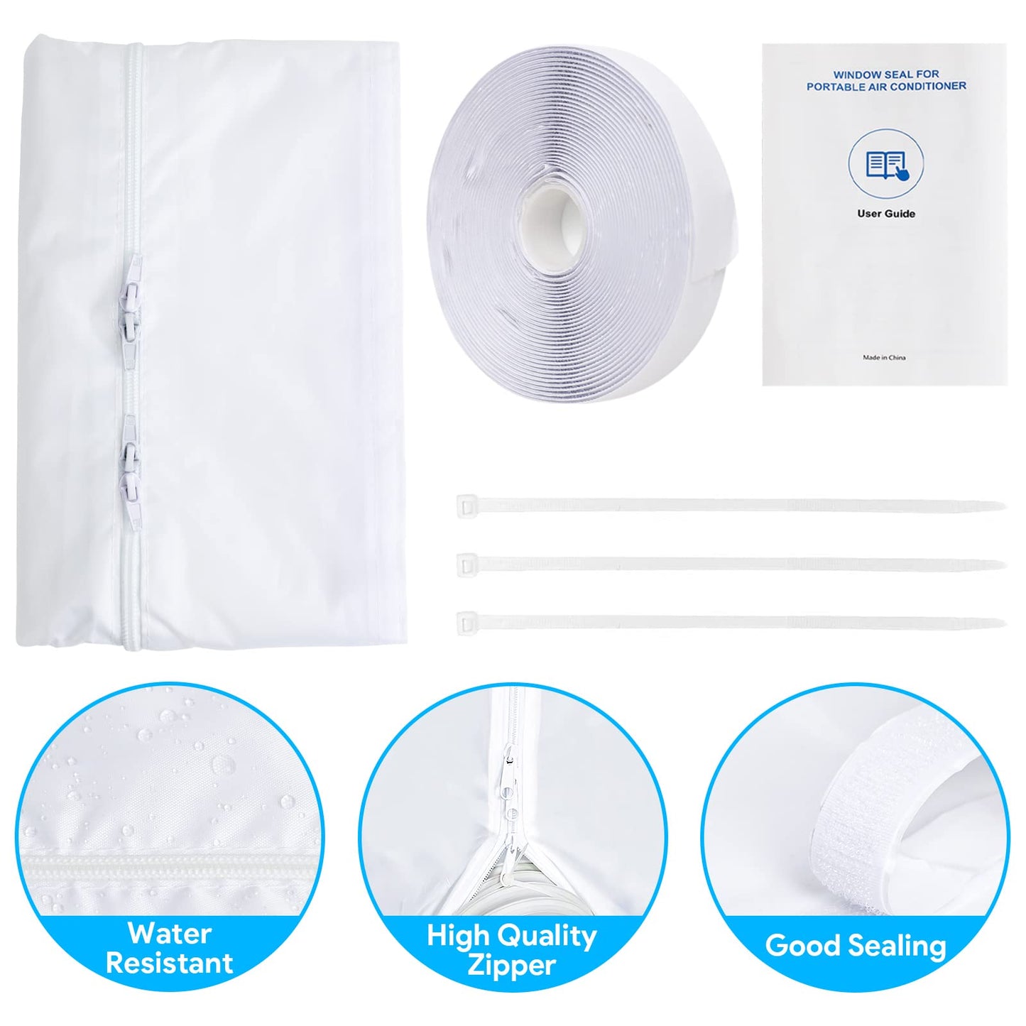 Gruntbear Portable Air Conditioner Window Seal, 500CM (197'') AC Casement Window Seal Kit, Hot Air Stop Air Exchange Guards with Zip and Adhesive Fastener Works with Tumble Dryer, Keep House Cool