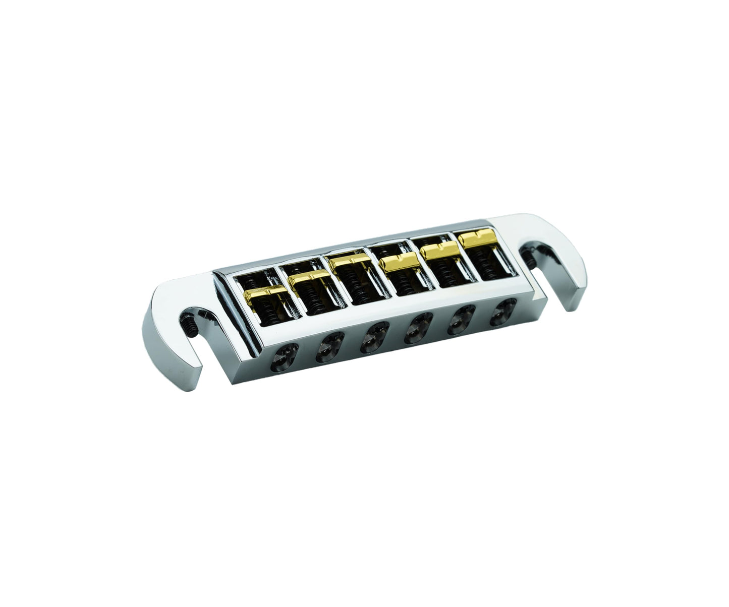 Guyker Guitar Bridge String Spacing 10.5mm, Zinc Alloy Dual-Tone Adjustable Wraparound Tune O Matic Bridge Tailpiece with Studs for 6 String Les Paul LP SG Electric Guitar (GM002, Chrome)