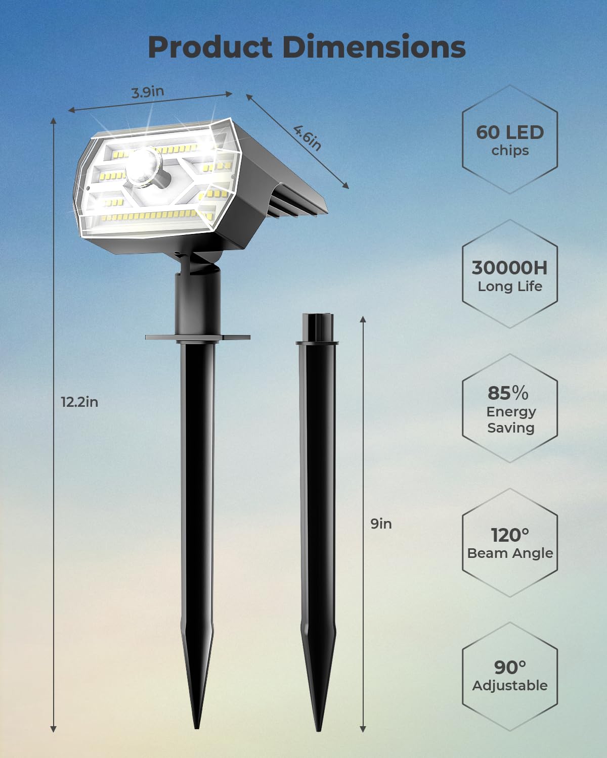 Solar Spot Lights Outdoor, 6 Pack 60 LED/3 Modes Solar Motion Sensor Lights with Optical Lenses, IP67 Waterproof Outdoor Solar Lights, Auto ON/Off Solar Lights Outdoor for Yard, Garden, Lawn