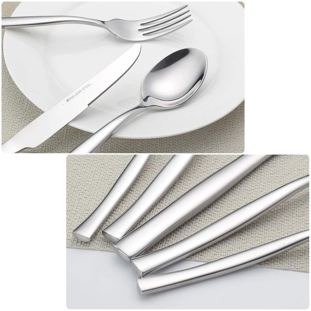 Qskely 60 Pieces Stainless Steel Flatware Knives Forks Spoons, Cutlery Set, Service for 12