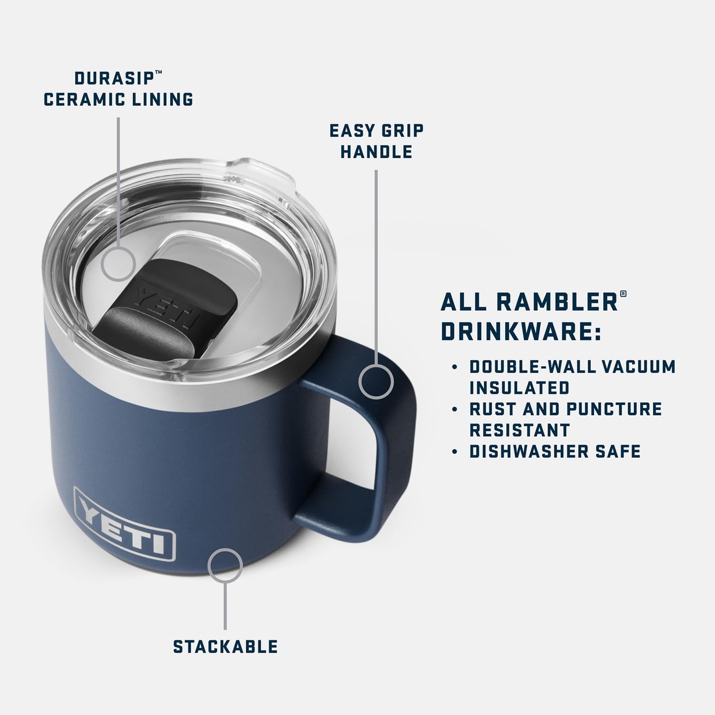 YETI Rambler 10 oz Ceramic Lined Stackable Mug, Vacuum Insulated, Stainless Steel with MagSlider Lid, Stainless