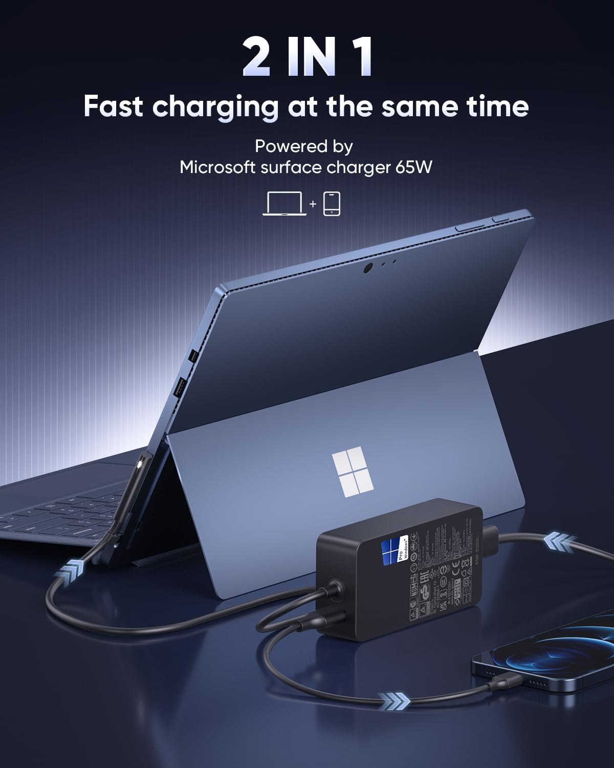 Surface Pro Charger,65W Microsoft Surface Charger for Surface Pro 3/4/5/6/7/7+/8/9, Surface Laptop 1/2/3/4/5/6/7, Surface Go1/Go2/Go3, Surface Book 1/2/3, Surface LaptopGo 1/2/3, Surface Laptop Studio
