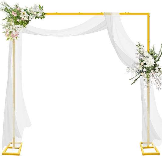 8FT x 8FT Heavy Duty Adjustable Arch Backdrop Stand, Gold Square Back Drop Metal Balloon Arch Stand Kit Frame for Party Wedding Birthday Photobooth Decorations