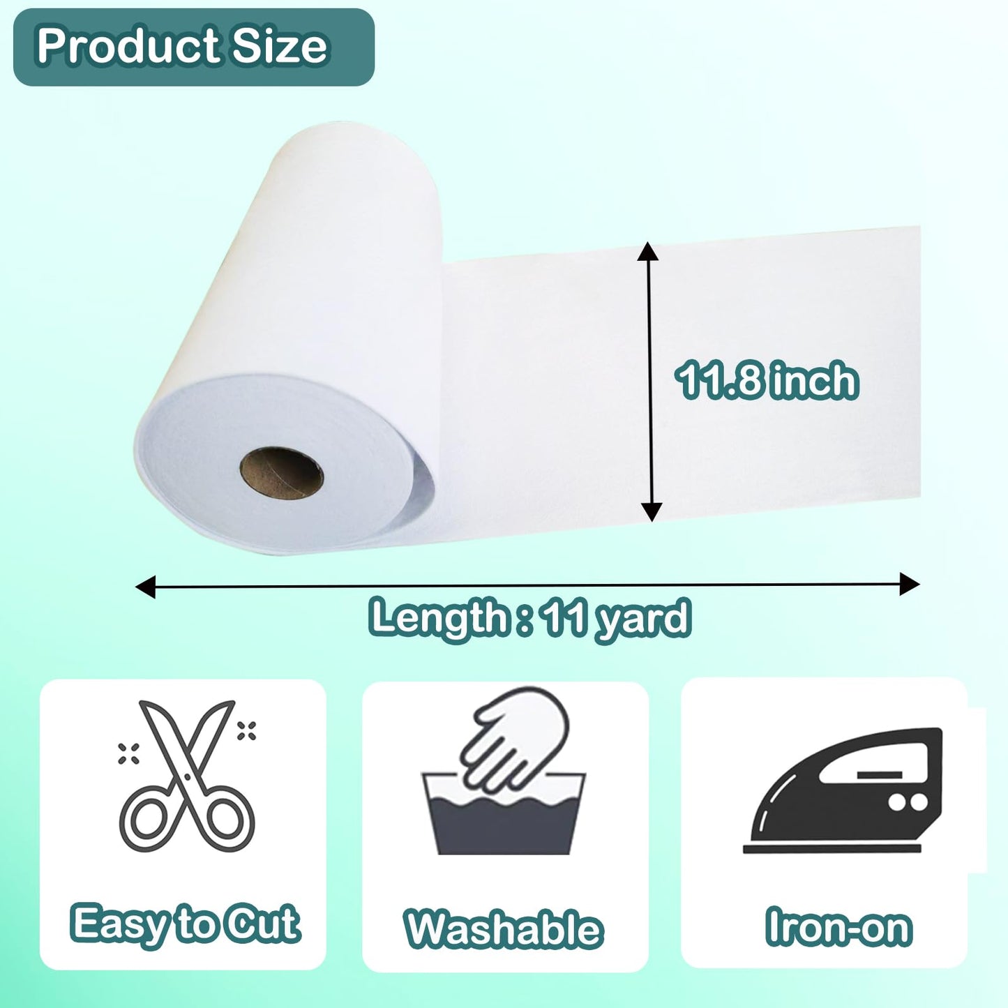 JIMILIFE Heavy Weight Fusible Fleece Interfacing,11.8 Inches x 11 Yard Iron-on Fusible Fleece for Sewing, One-Sided Loft Fusible Fleece Interfacing for Bags,Sewing,Quilting