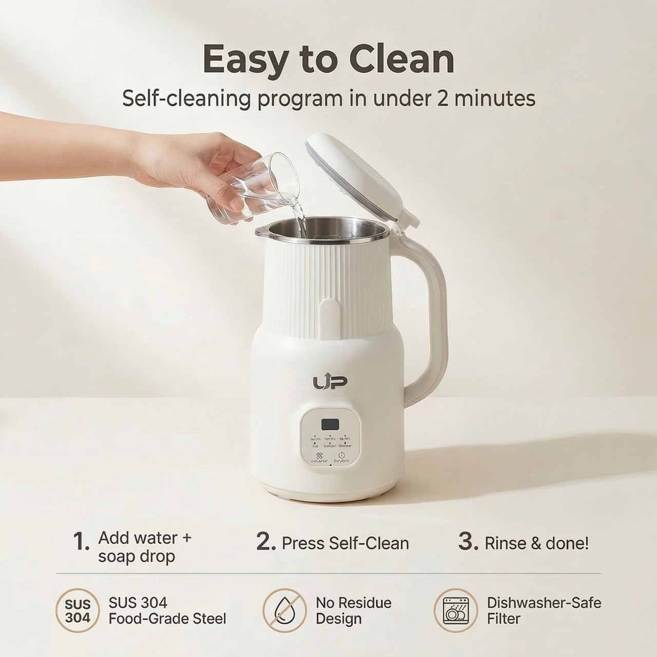 Automatic 6 in 1 Nut Milk Maker Machine 20oz – SUS 304 Stainless Steel Jar, Plant Based Milk for Almond Oat Soy Cashew – BPA Free, Self-Cleaning, Keep Warm, Delay Start, Soups & Juices.
