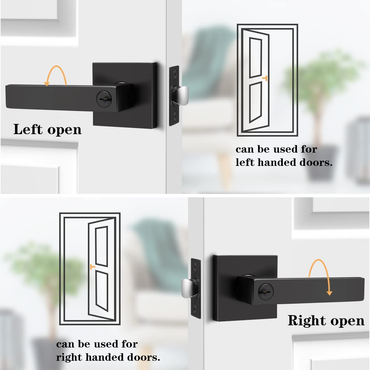 Probrico Matte Black Exterior Door Handle with Square Rosette, Keyed Alike Entry Door Lockset, Heavy Duty Reversible Door Lever for Left/Right Handed Door, 1 Pack