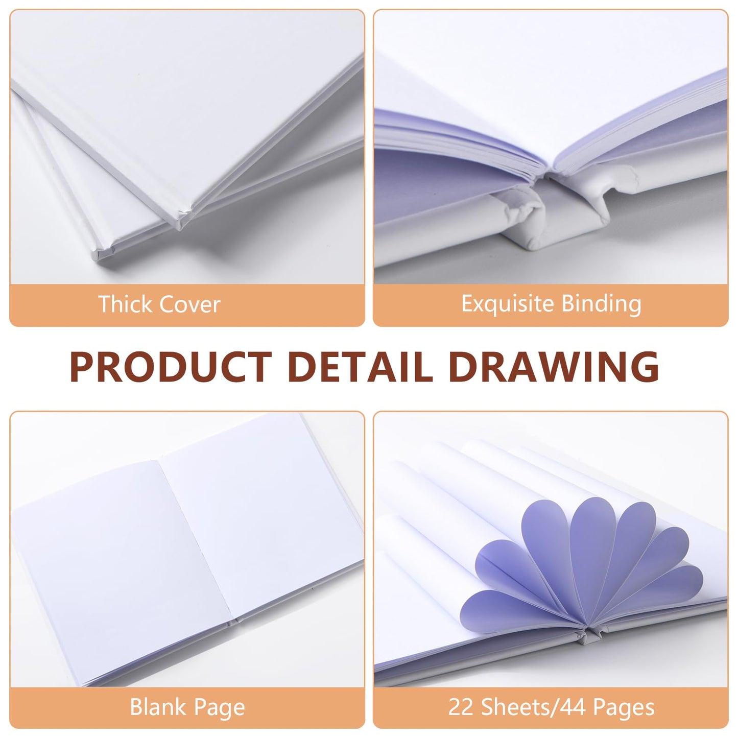 zmybcpack 12 Pack White Hardcover Blank Book 6x8 inch, Blank Story Writing Book Unlined Sketch Book, White Blank Page Notebook for Journaling, Sketching, Writing (22 Sheets/ 44 Pages Each Notebook）