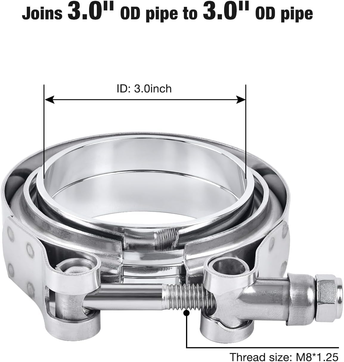 Evil Energy V Band Clamp with Flange Male Female Stainless Steel (3.0 Inch)