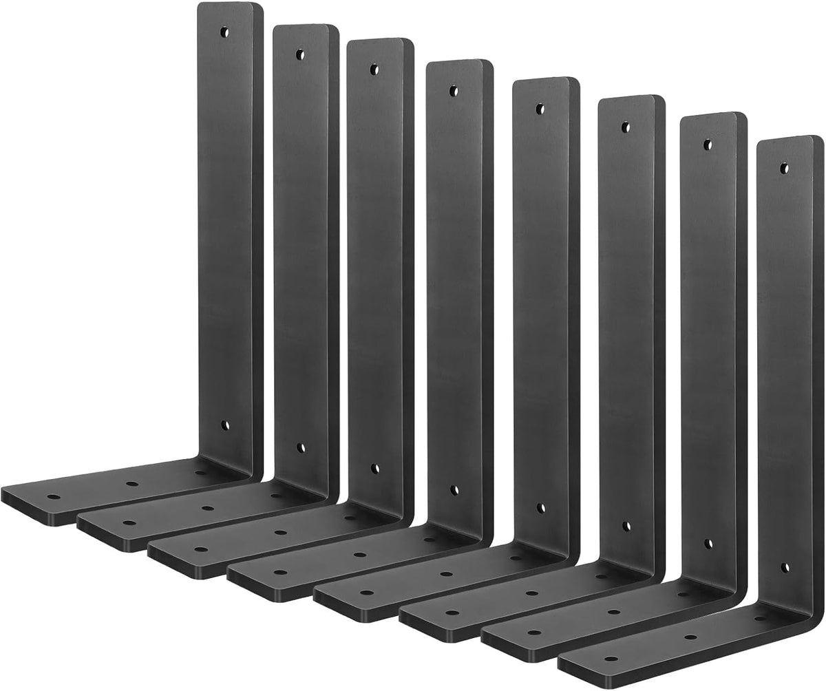 Heavy Duty Shelf Brackets (8 Pack) 12" x 6", Black L Brackets for Shelves-Max Load 150 LBS Shelf Hardware Bracket, Rustic Industrial Floating Shelf Brackets Iron for Wood Floating Shelf