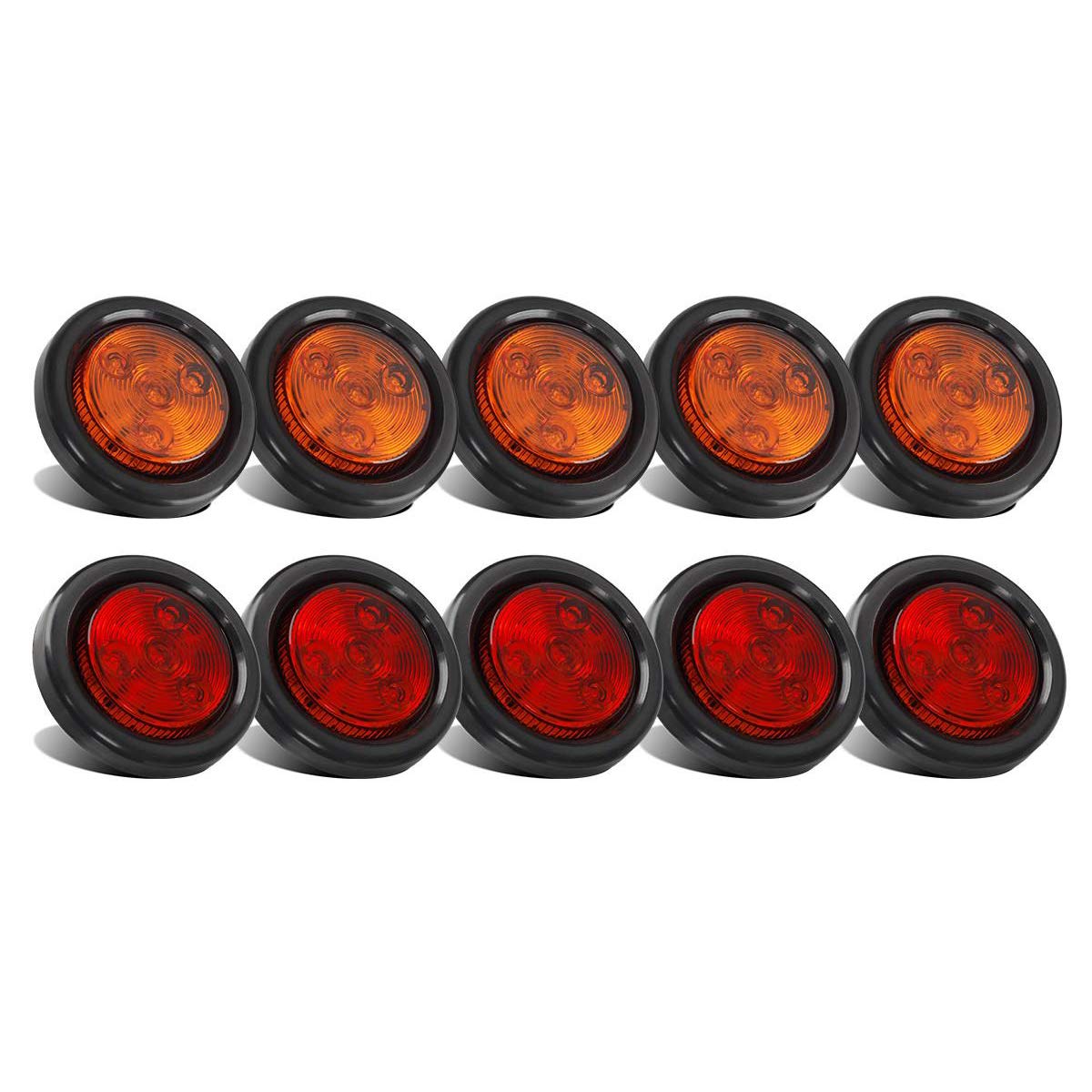 Partsam 10Pack(5 Amber + 5 Red) 2" 4LED Round Trailer Side Marker Light Grommet Flush Mount, [DOT Approved] Sealed 2 inch Clearance Lights with Reflex Lens for Truck RV Camper, IP67 Waterproof, 12V
