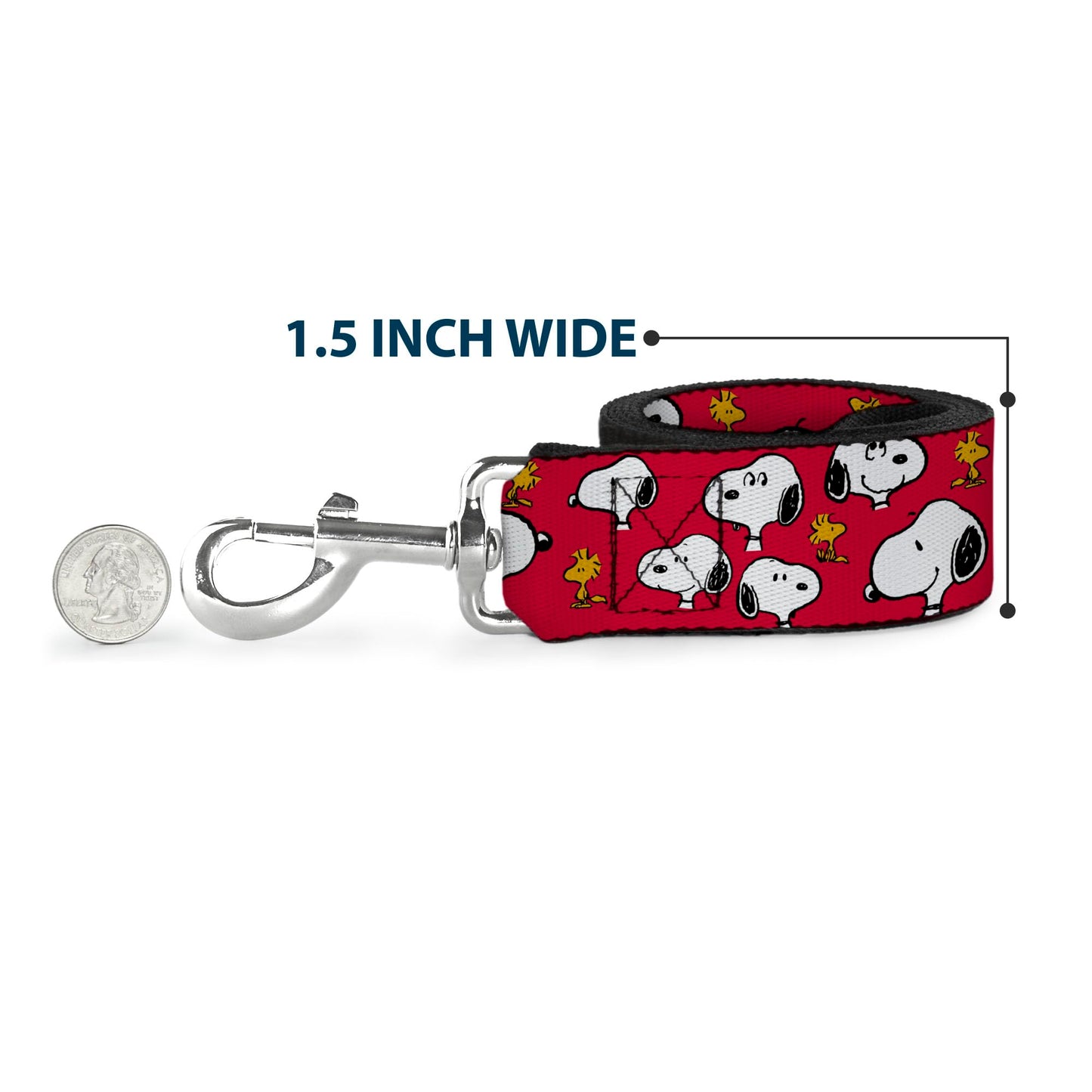 Peanuts Worldwide LLC Pet Leash, Dog Leash, Peanuts Snoopy and Woodstock Poses Scattered Red, 6 Feet Long 1.5 Inch Wide