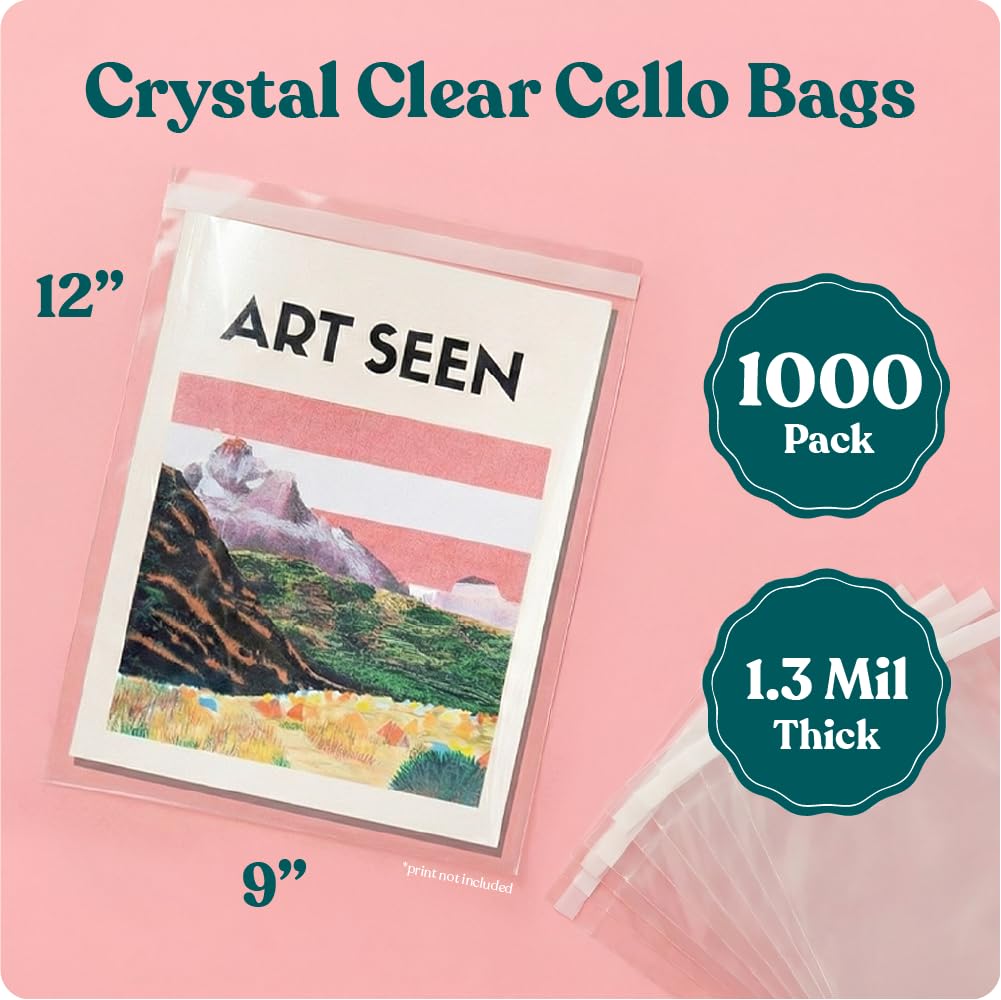 Pack It Chic - 9” X 12” Self-Sealing Cellophane Bags (1000 Pack) - Resealable Adhesive Clear Bags for Gifts, 9X12 Photos, Prints, Envelopes, Letter Sized Documents