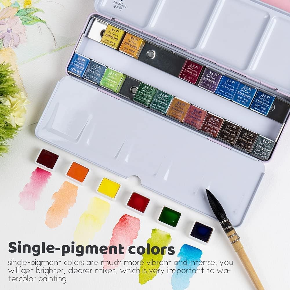 Paul Rubens Watercolour Paint Set, 24 Vibrant Colors Artist Grade Watercolor Paint with Metal Box Case, Art Supplies for Beginners Students Artists