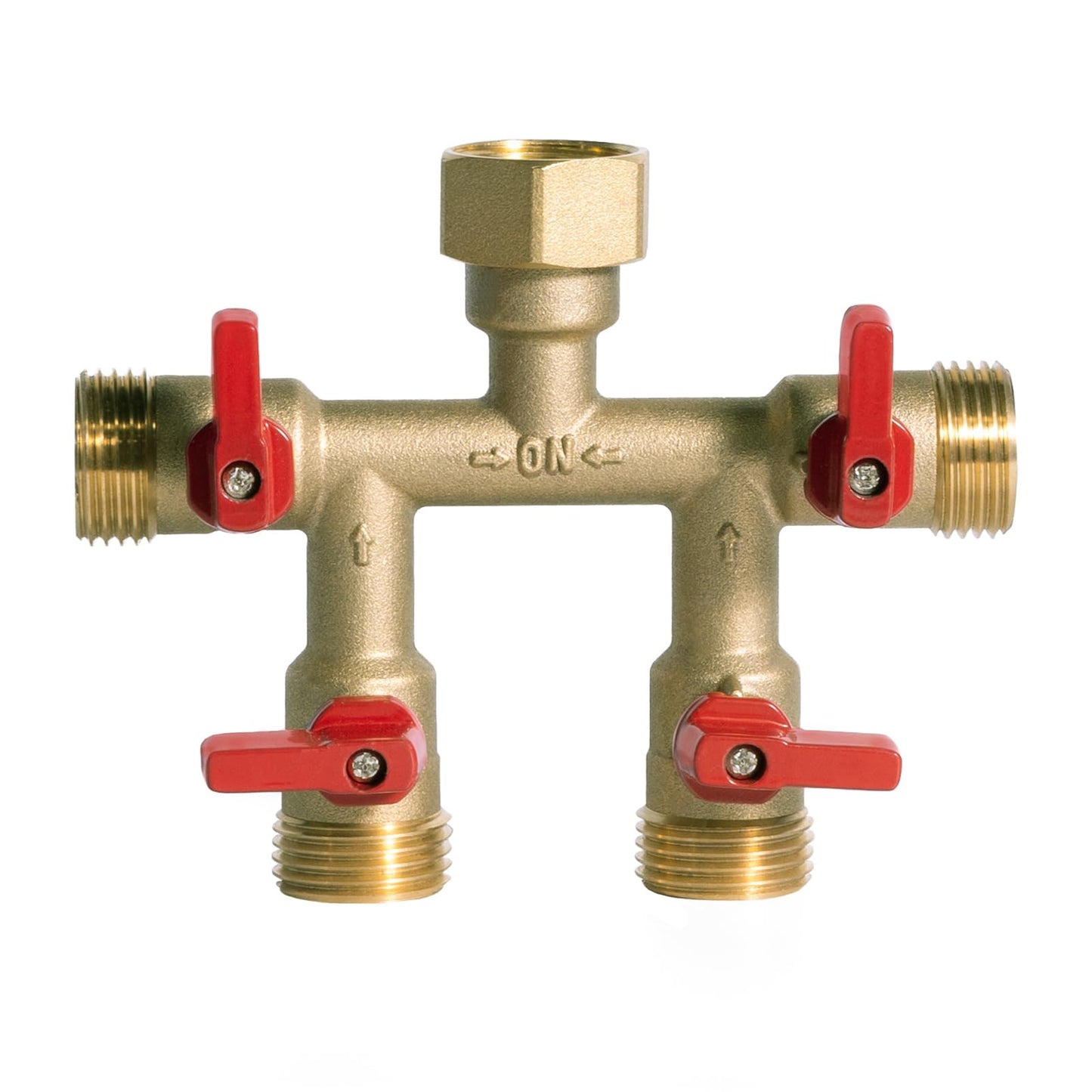 HQMPC Hose Splitter – Heavy-Duty Brass Garden Faucet Connector Garden Hose Splitter 4 Way 3/4" GHT Thread Red Handle