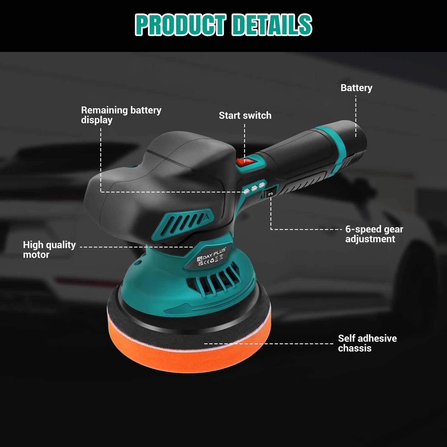 Cordless Car Buffer Polisher, Electric Polishing Machines Car Buffers and Polishers Kit,6 Variable Speed ,2*12V 2.0Ah Batteries,Cordless Polisher for Car Detailing/Polishing/Waxing/Scratch Removing