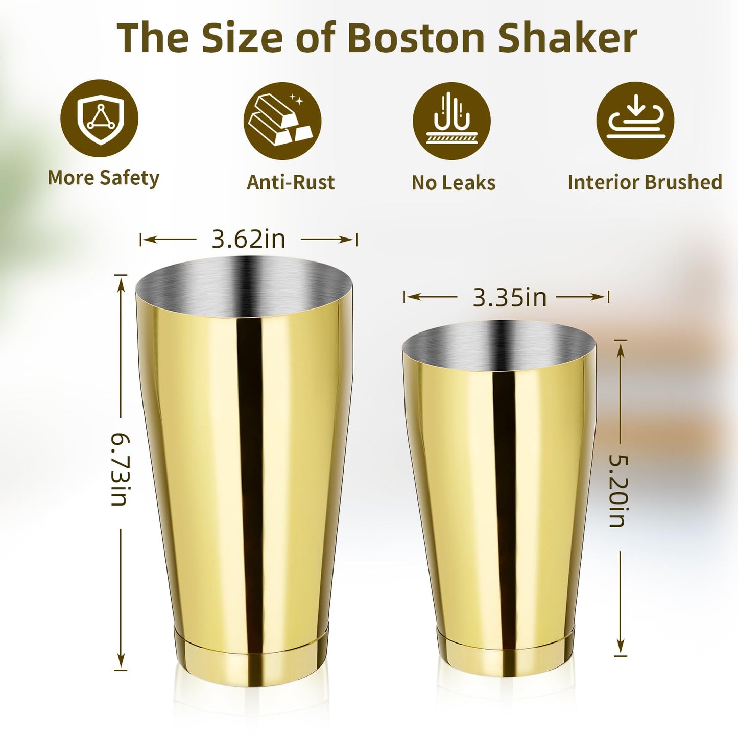 Mwellewm 8 Pcs Cocktail Shaker Boston Shaker Set Professional Bartender Kit Bar Shaker Stainless Steel Drink Bartending Martini Tin with 18oz & 28oz Mixed Alcohol Tool for Beginner(Gold)