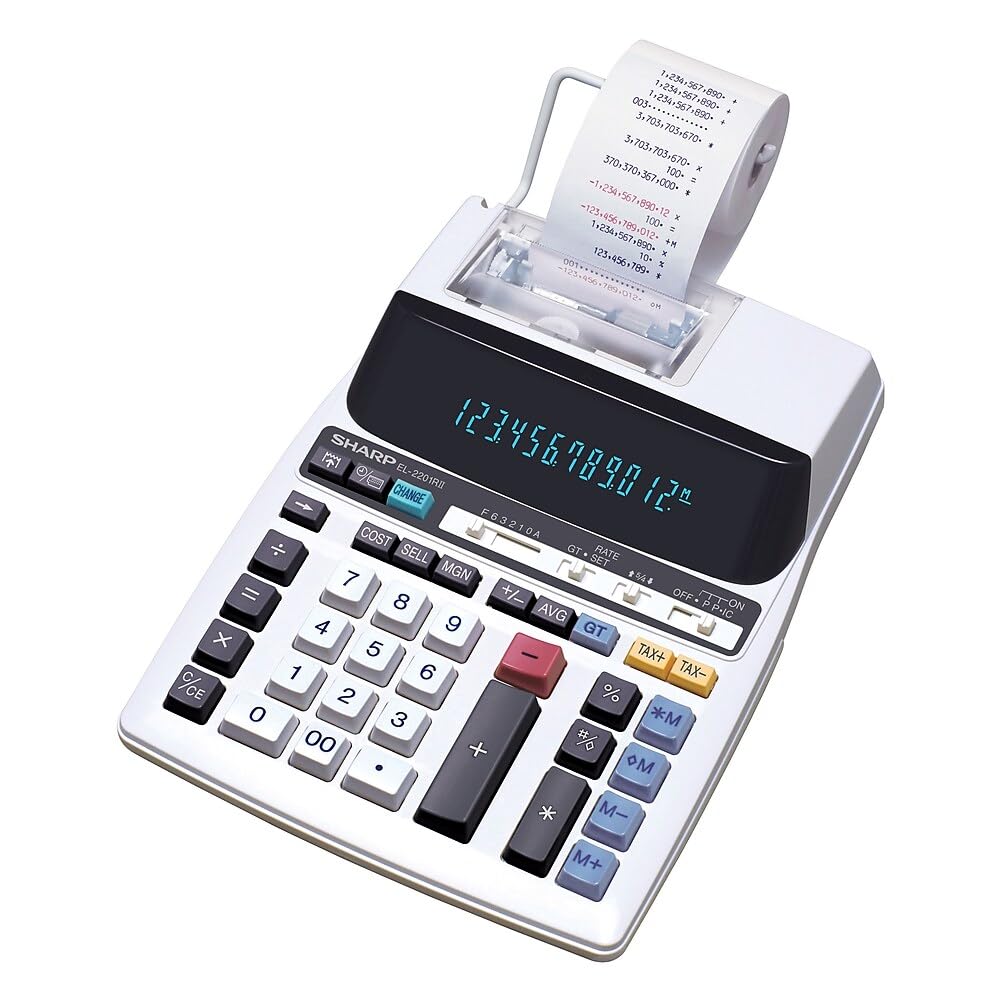 Sharp EL2201RII 12-Digit Printing Calculator with Microban Protection, 2.0 LPS 2-Color Printer, Large Fluorescent Display, Ideal for Accounting and Business