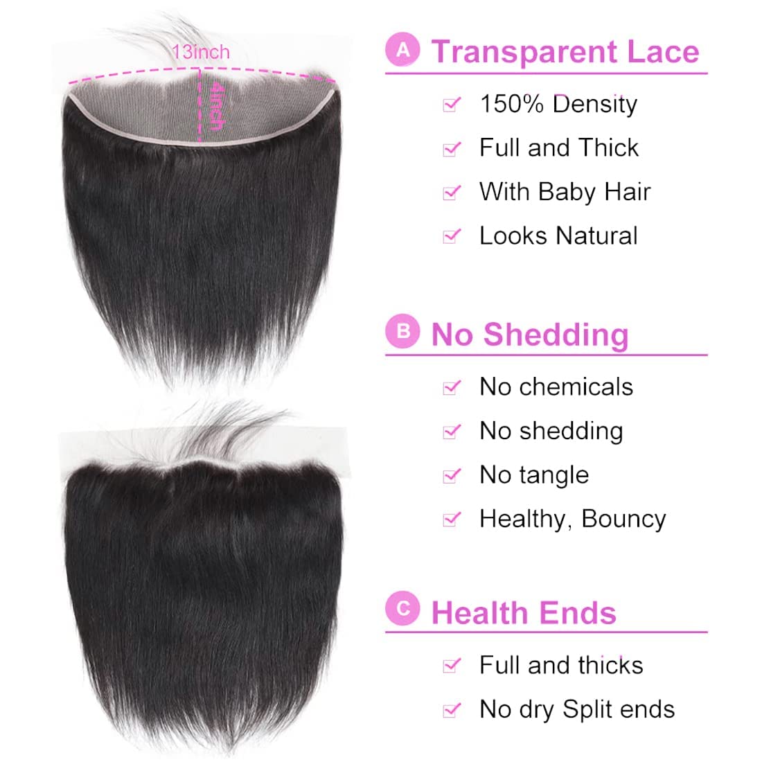 13x4 Ear To Ear Lace Frontal Closure Brazilian Straight HD Lace Frontal Closure Virgin Human Hair Lace Closure Natural Black 180% Density(13X4 Straight, 20 Inch)