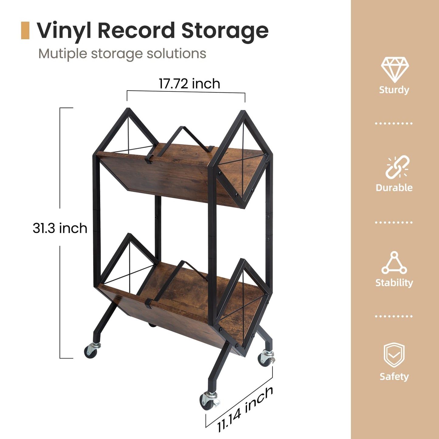 SwaaVee Vinyl Record Storage Holder, Record Holder 80-100 LP with Dividers, Retro Style Quick Assembly Vinyl Record Display for Albums, Magazine, Book, Files