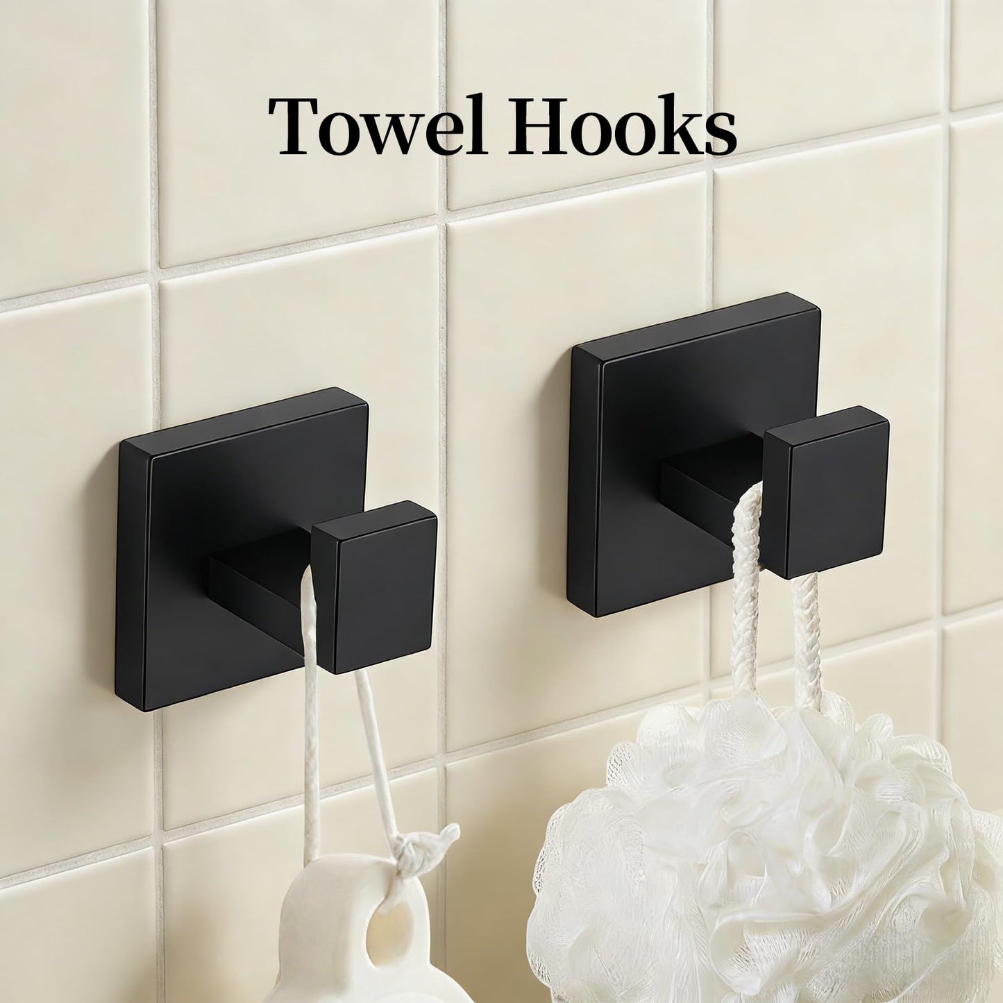 5-Piece Black Bathroom Hardware Accessories Set - 60cm/24inch Towel Bar, Toilet Paper Holder, 27cm Hand Towel Holder, 2 Wall Hooks, SUS304 Stainless Steel Bath Towel Bars Set, Screw-in Towel Racks Set