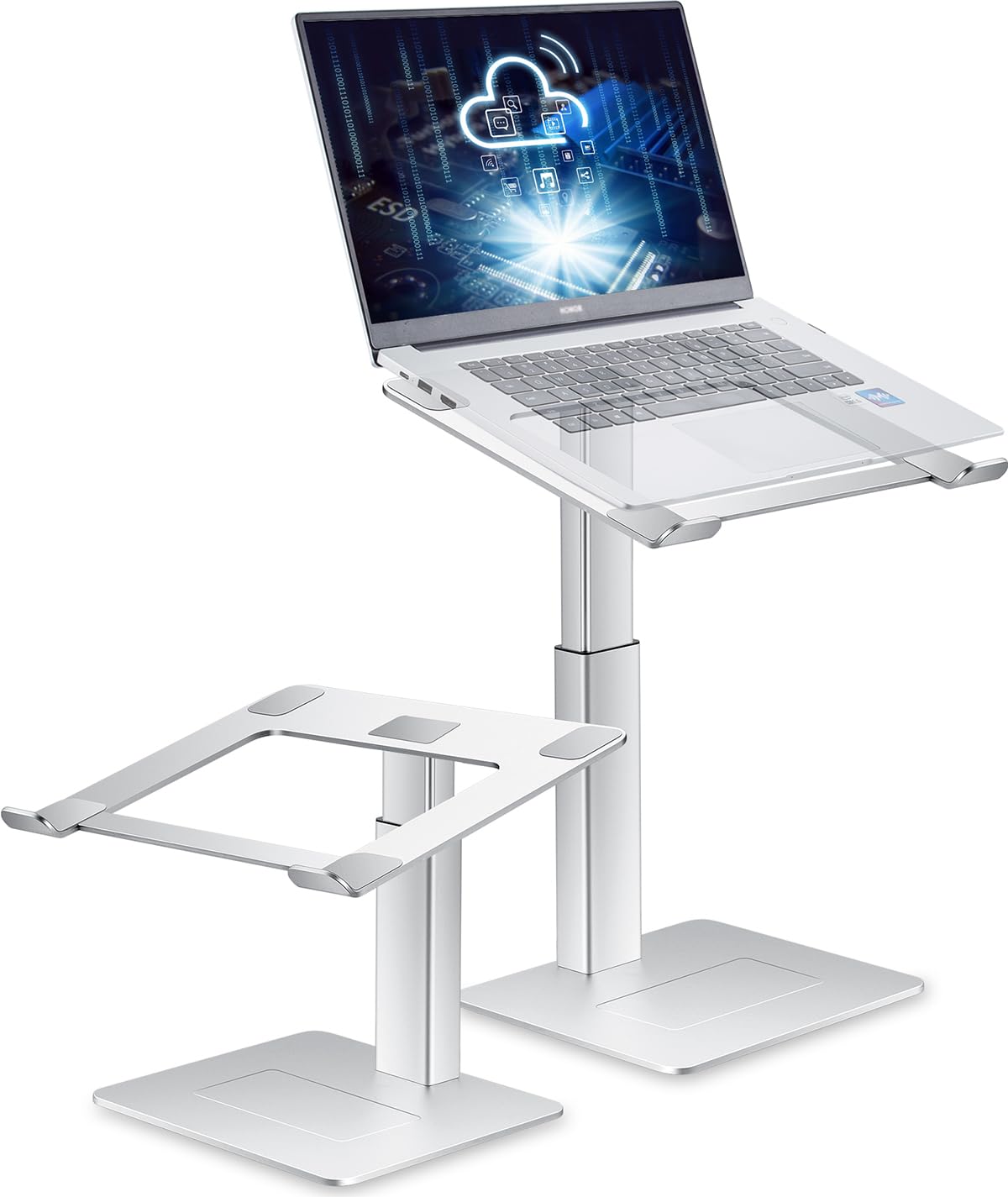 Supamir Adjustable Laptop Stand for Desk, DJ Laotop Riser, Ergonomic Small Sit to Stand Desk Converter, Support Working on Computer Standing, Compatible with MacBook and All 13"-16.5" Laptops, Silver