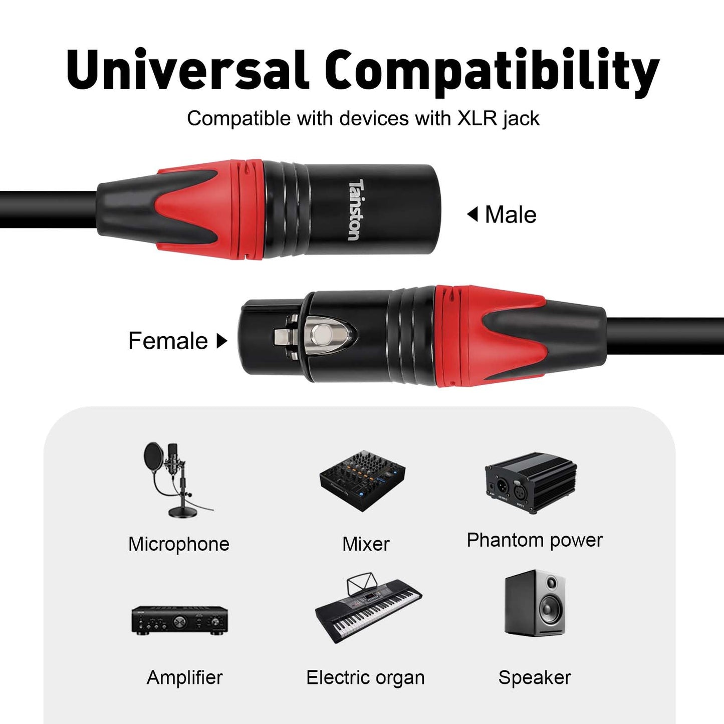 Tainston XLR Cable 50 Feet 2 Pack Premium XLR Microphone Cable 3-Pin Balanced Microphone Mic Cord Male to Female XLR Speaker Cable