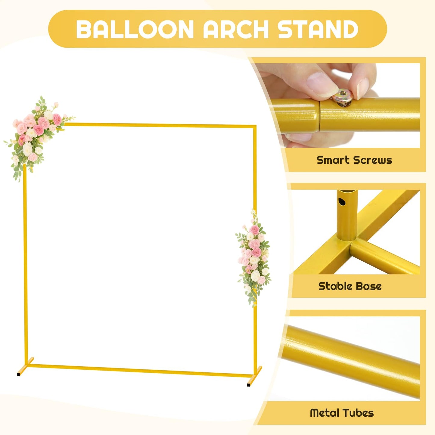 FANPROMS 6.6FT x 6.6FT Gold Squared Arches for Wedding Square Arch Stands Metal Balloon Boho Square Metal Stand Wedding Arch Frame for Birthday Party Bridal Baby Shower Anniversary Decoration