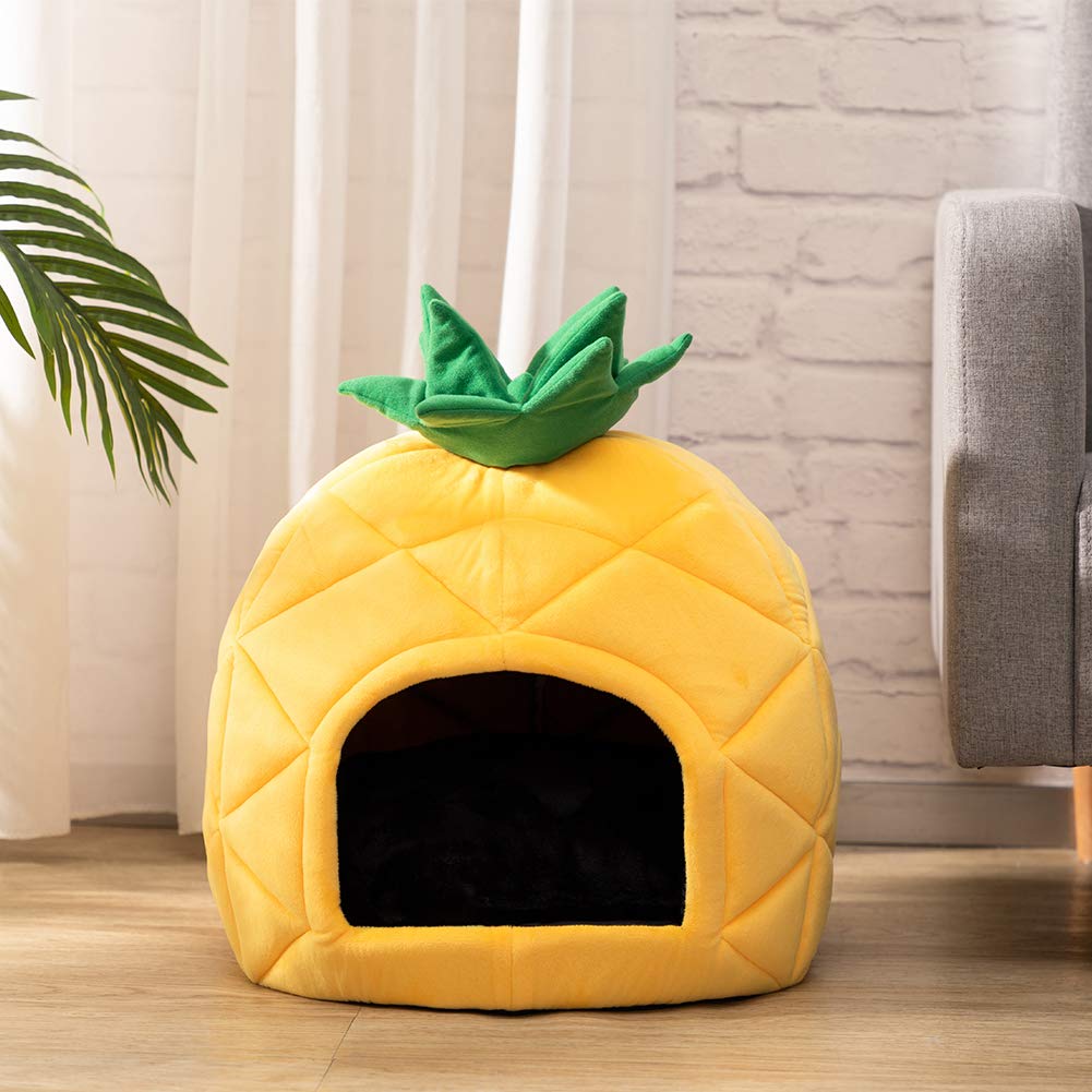 Hollypet Cozy Pet Bed Warm Cave Nest Sleeping Bed Pineapple Shape Puppy House for Cats and Small Dogs, Yellow